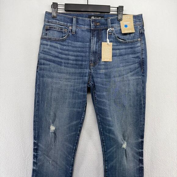Madewell Jeans Men's 31x32 Blue Denim Skinny Leg Dark Whisker Distressed NEW - Picture 2 of 11